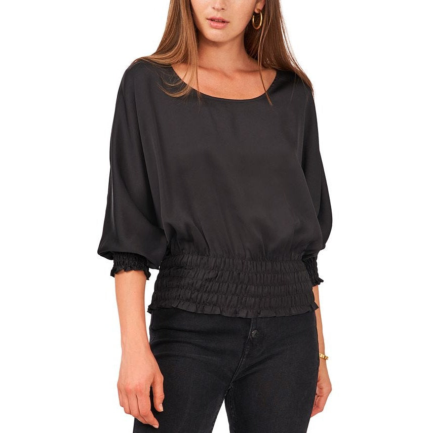 Vince Camuto Women's Black Dolman Sleeve Smocked Hem Blouse, Size Large