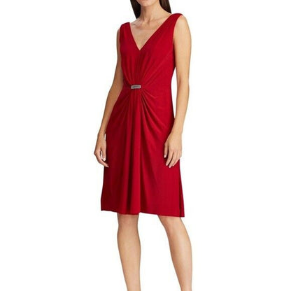 Ralph Lauren Sleeveless Red Vawlisa Dress w/ Silver Rhinestone Accents, Size 0P