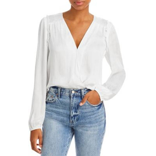 PAIGE Ladies White "Whitney" Bodysuit, Long Sleeves, V-Neck, NWT!