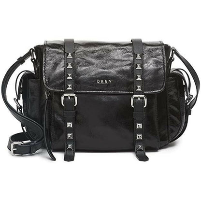 DKNY LADIES NAOMI LEATHER MESSENGER SHOULDER BAG BLACK