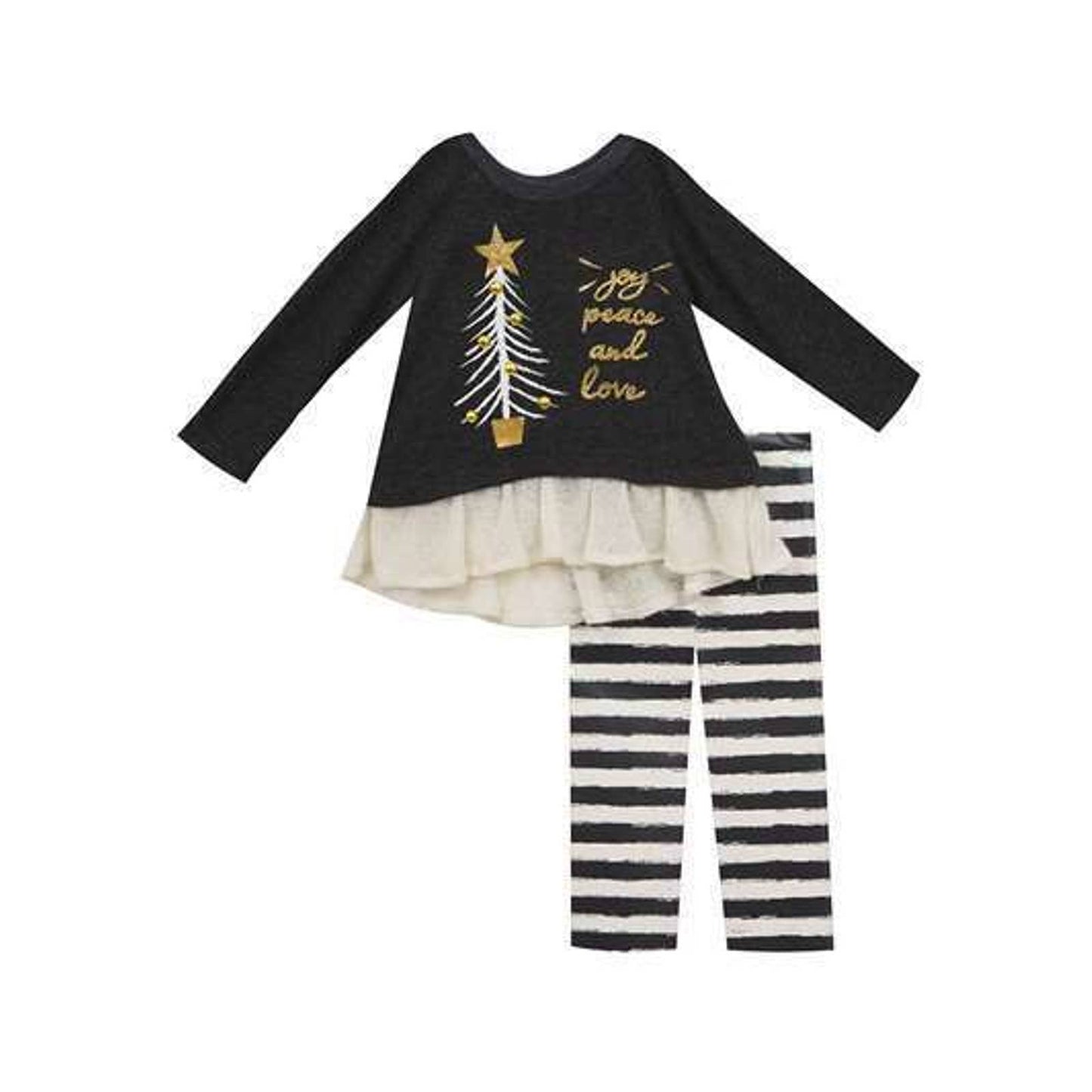 SALE! RARE EDITIONS 0-3 Mo CHRISTMAS Joy Peace & Love, 2 PC, Grey/White/Gold NWT