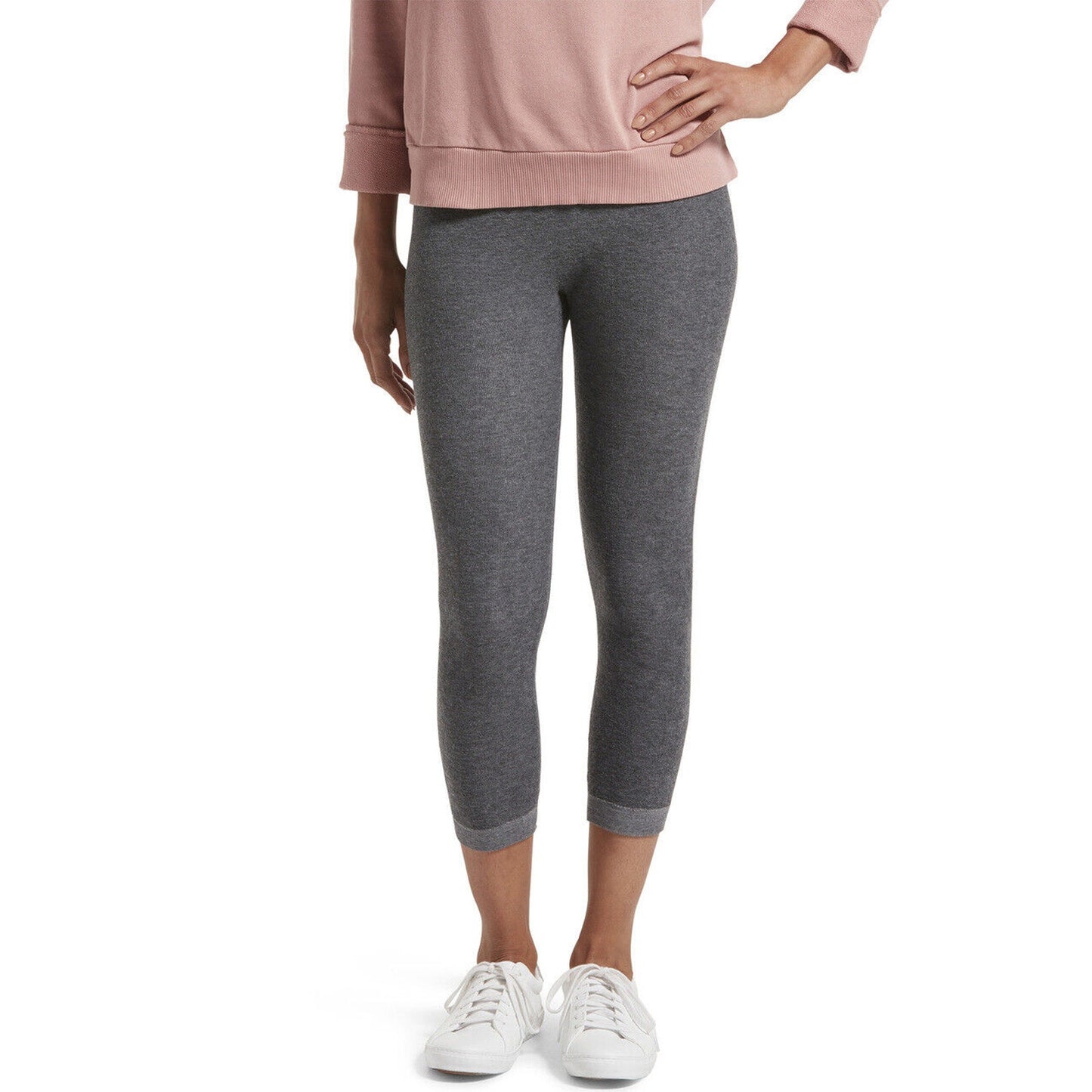 Hue Play Women's Reversible French Terry Charcoal Gray Capri Leggings