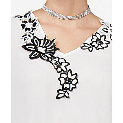 THALIA SODI LADIES RUFFLED APPLIQUE BLOUSE, WHITE, BLACK