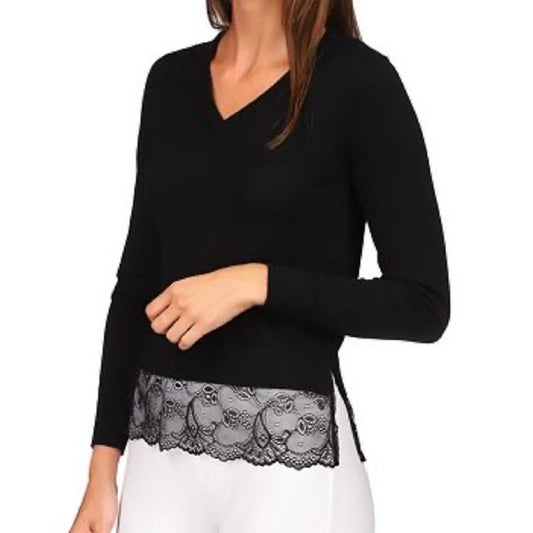 Michael Kors Black V-Neck Sweater w/ Lace Accents on Hem, Size 2X, NWT!!