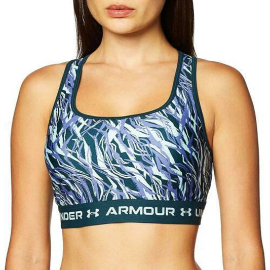 Under Armour Printed Cross-Back Medium-Support Sports Bra Dark Cyan Breeze