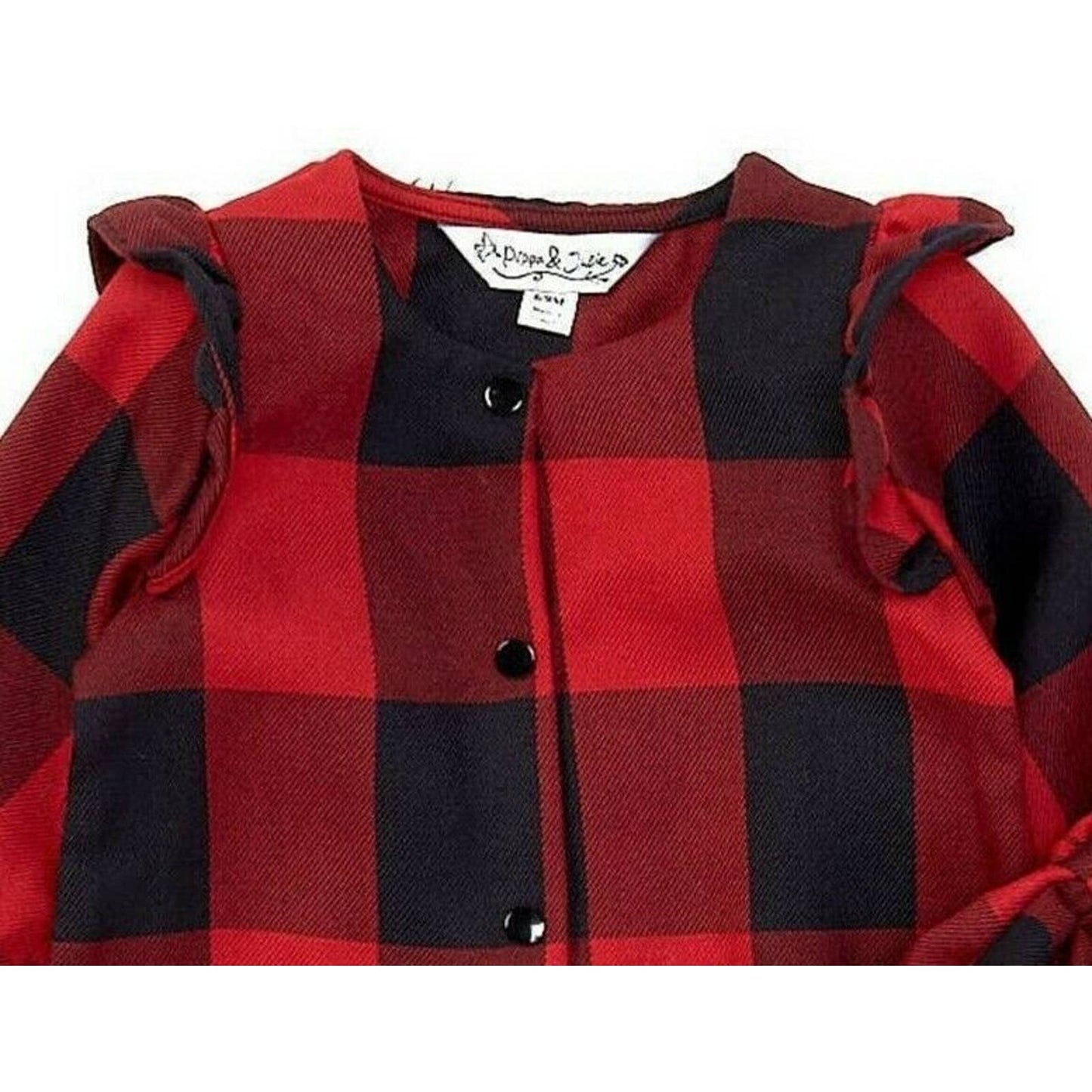 Pippa & Julie Girls' Buffalo Plaid Ruffled Coverall 3/6, Matching Headband, NWT