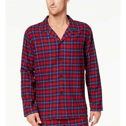 CLUB ROOM MEN'S 2 PC FLANNEL PAJAMA SET, RED/BLUE