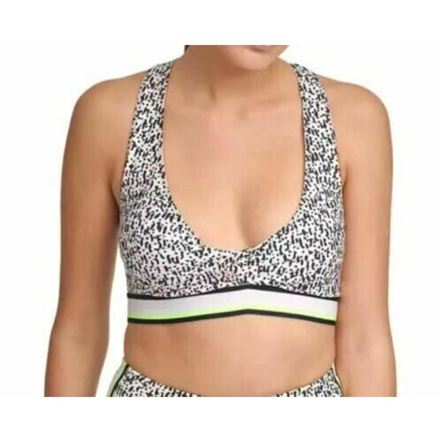 DKNY Sport Printed Low-Impact Sports Bra Atomic Confetti Pink Multi, NWT