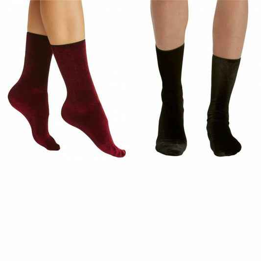 HUE LADIES VELVET SOCK 2 PK BUNDLE BLACK CURRANT U19099, NWT