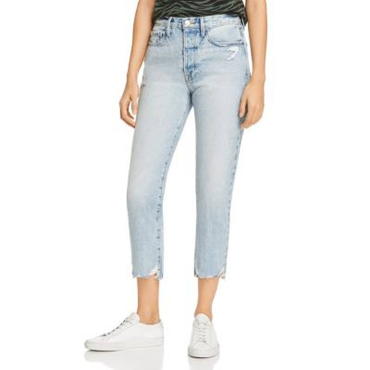 FRAME Ladies Le Original Light Wash Distressed Cropped Skinny Jeans