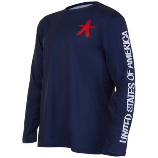 Spyder Men's USA Haze Indigo Blue Long Sleeve Graphic Tee Shirt, NWT!
