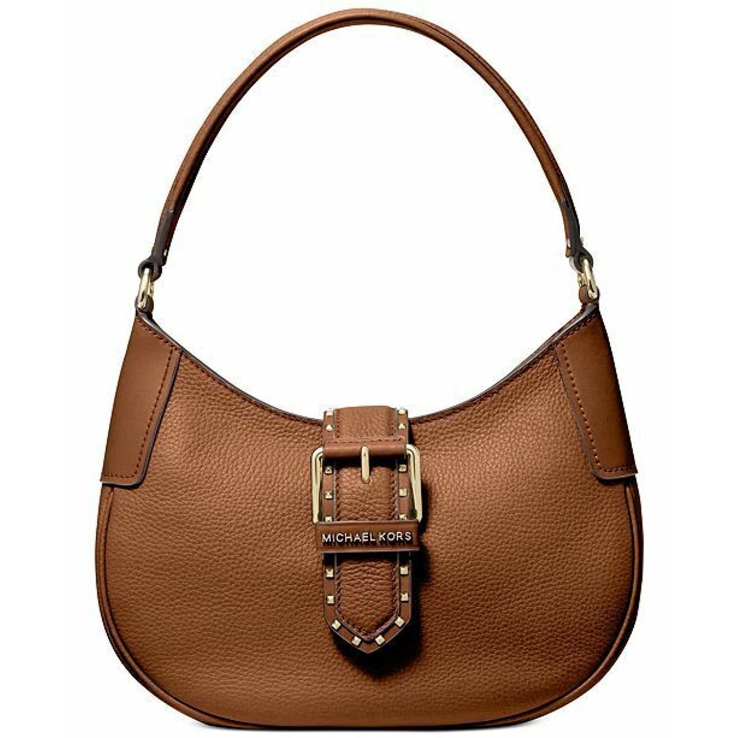 Michael Kors “Lillian” Small Brown Pebbled Leather Shoulder Bag, Gold Hardware