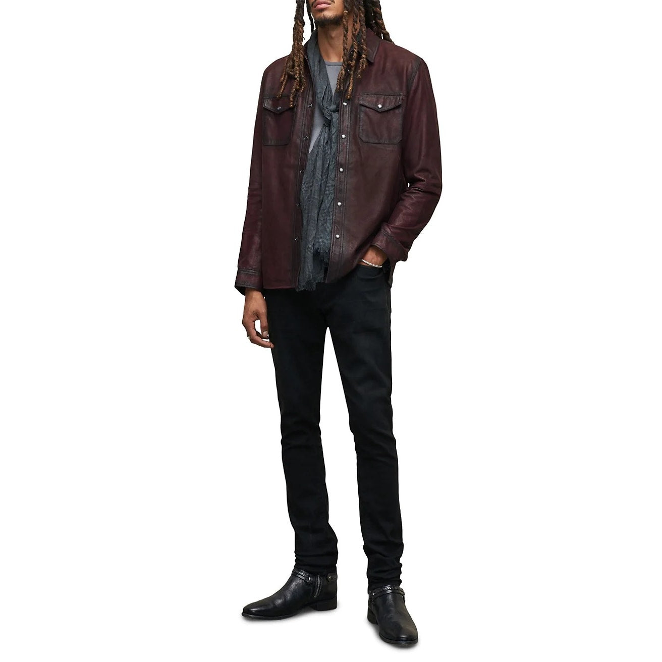 John Varvatos Lionell Leather Shirt Jacket Pinot Noir