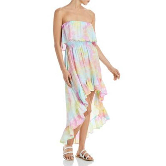 Tiare Hawaii Ladies Strapless "Lana" High Low Maxi Dress, Rainbow Multi-Color OS