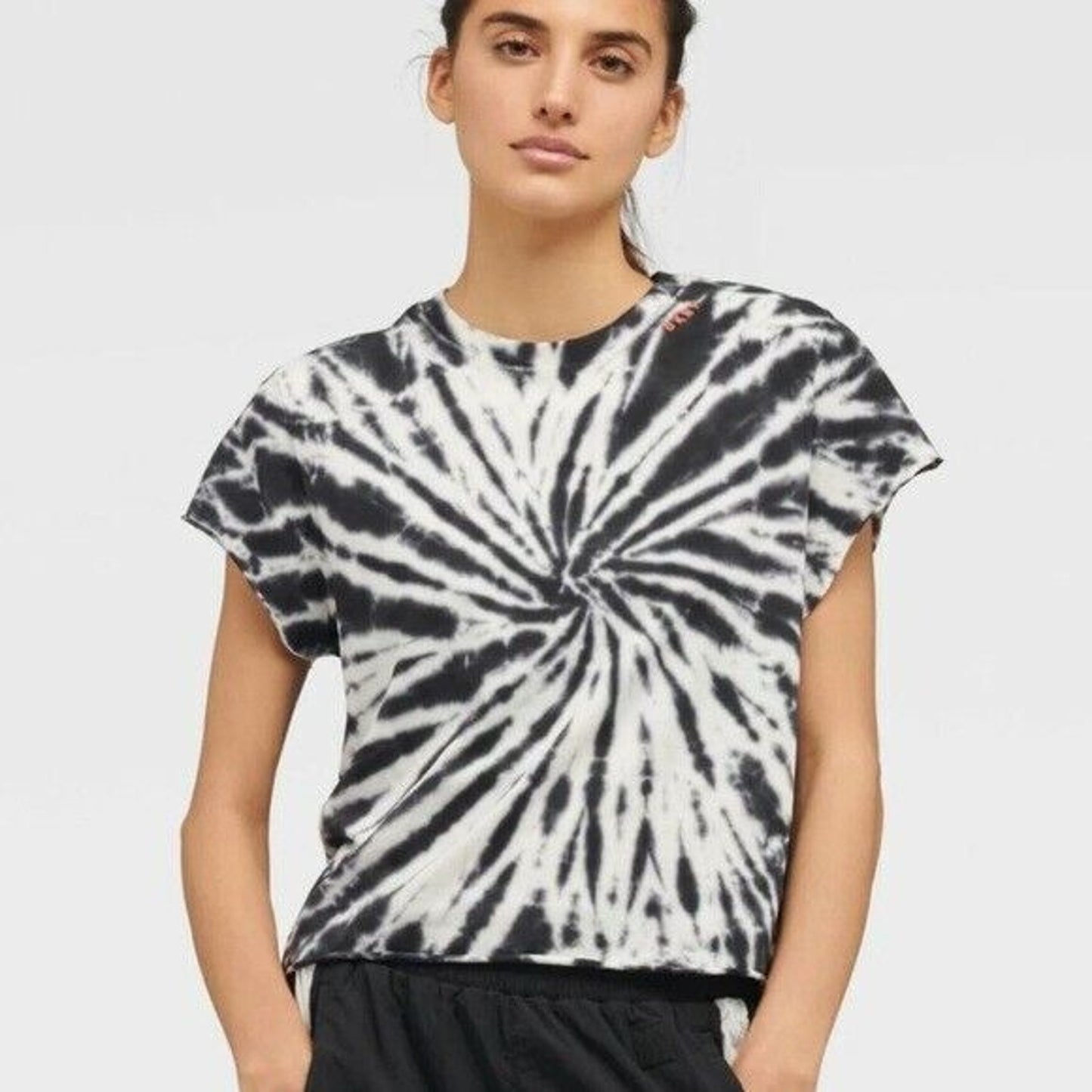 DKNY Womens Tie Dye Raw Hem T-Shirt Black, NWT