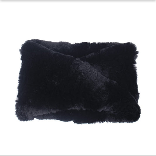 Surell Black Rabbit Fur Infinity Loop Scarf, NWT!