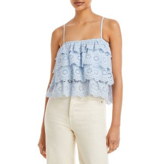 AQUA Ladies Light Blue Ruffled Eyelet Crop Top