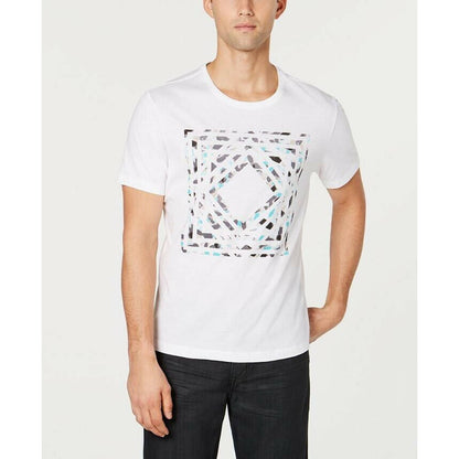 ALFANI, White Table Tee Shirt w/ Multi-Color Geometric Design