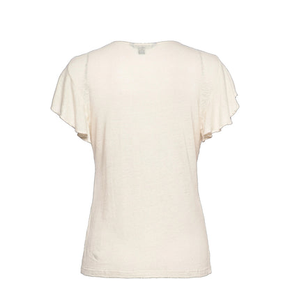 Lauren Ralph Lauren Linen-Blend Jersey Flutter-Sleeve Blouse Mascarpone Cream