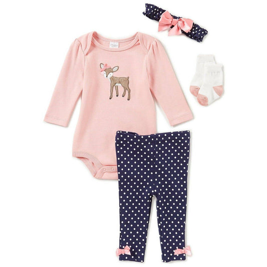 STARTING OUT Newborn Pink Polka Dot Pants, Deer, Headband & Bodysuit NWT $22