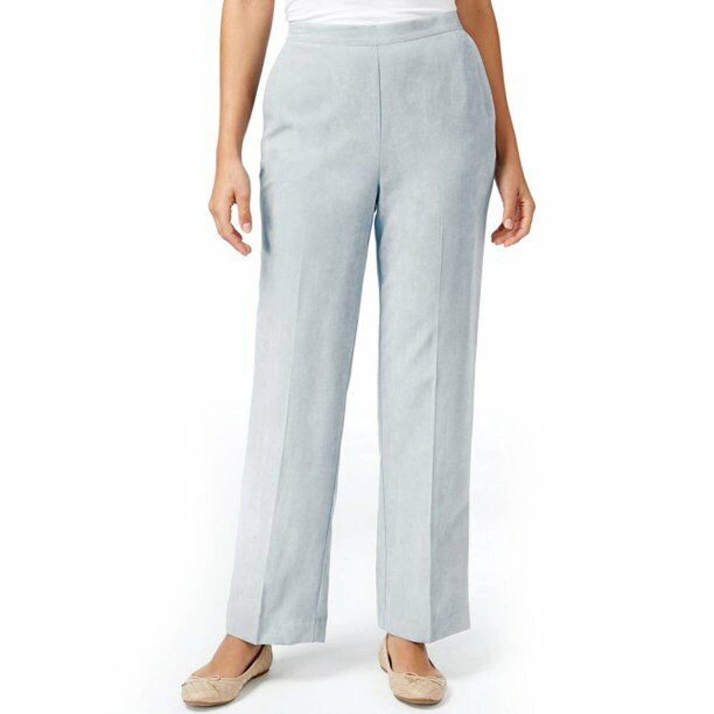 ALFRED DUNNER Ladies Northern Lights Pull-On Straight-Leg Pant, Silver NWT! $52