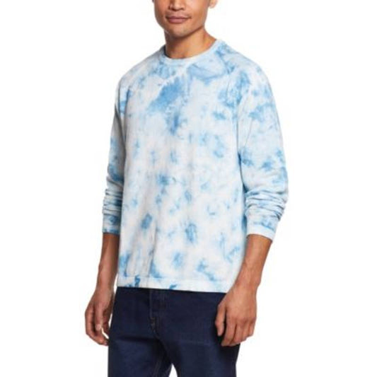 Weatherproof Vintage Men's Aquatic Blue Cotton Tie Dye Raglan Sweater, NWT!