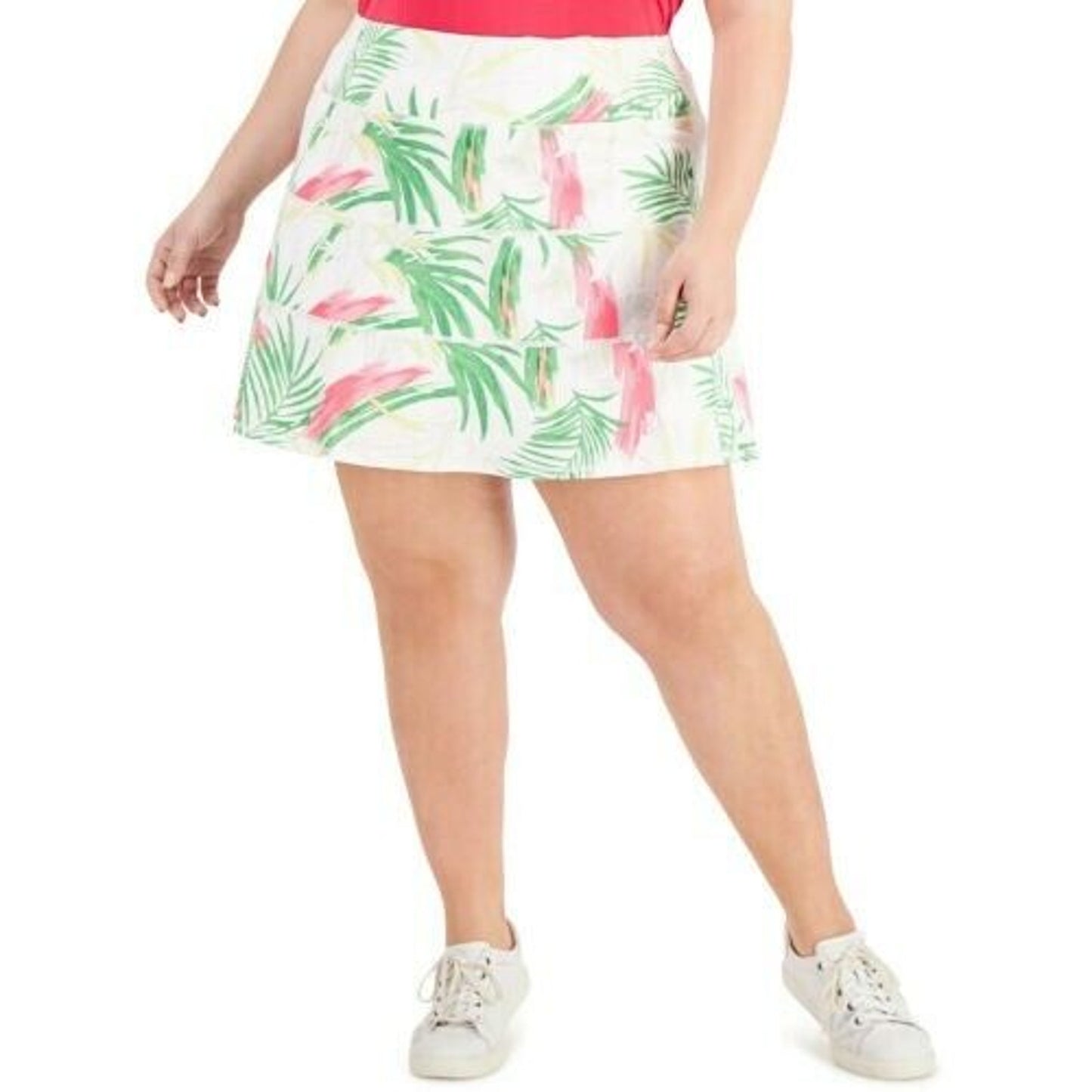 ID Ideology Plus Size Palms Tiered Skort Palms White, NWT