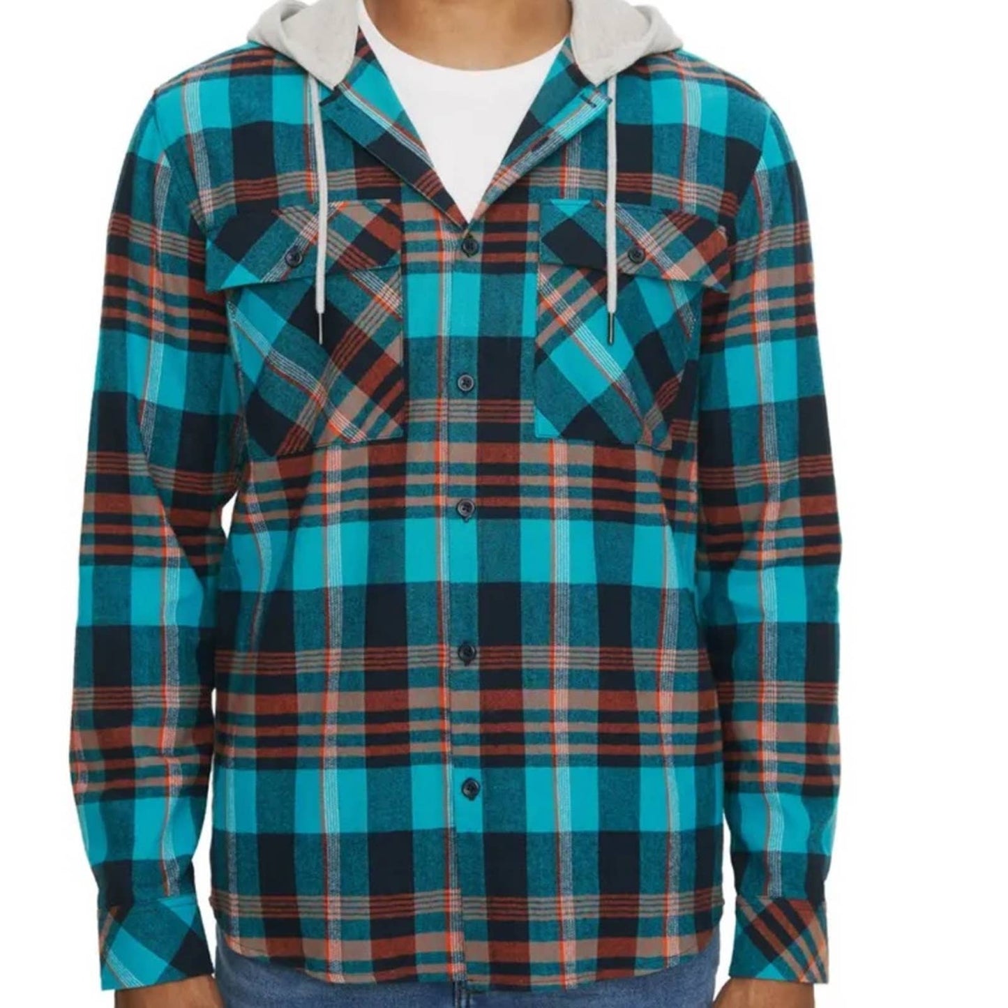 Eleven Paris Men’s Multi-Color Plaid Jacket w/ Hood, Button Up, NWT!