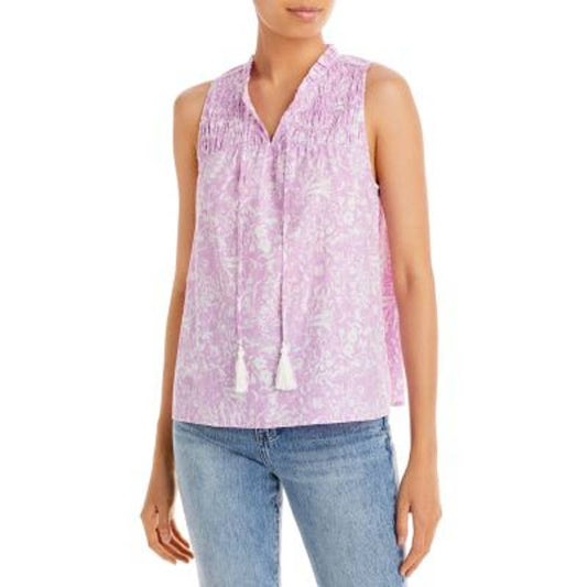 AQUA Ladies Sleeveless Purple & White Floral Print Tassel Top