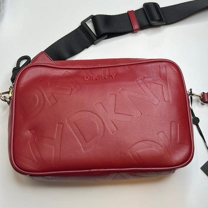 DKNY Red & Black Signature Embossed Leather Crossbody Bag, NWT!!
