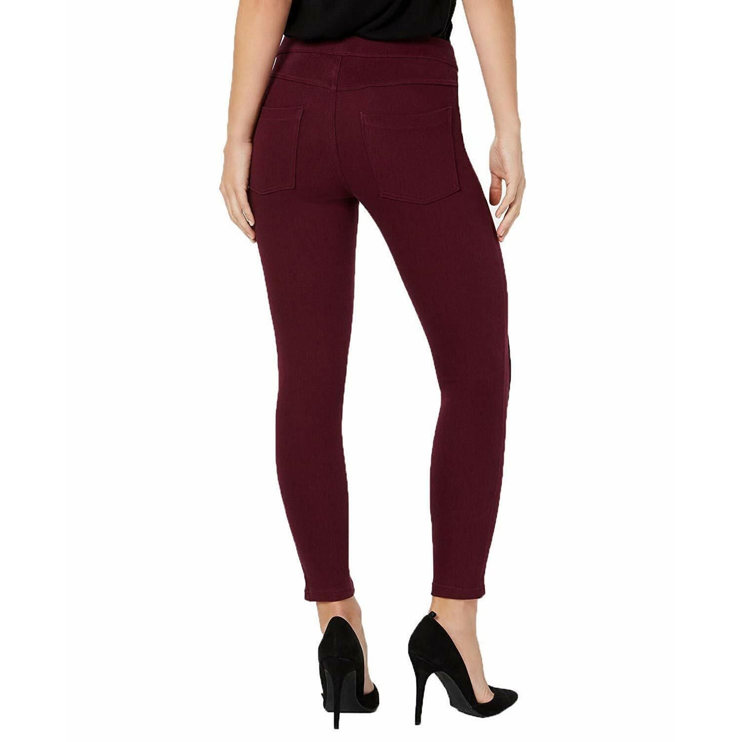 HUE Ladies Original Denim Front Zipper Skimmer Leggings in Currant Red