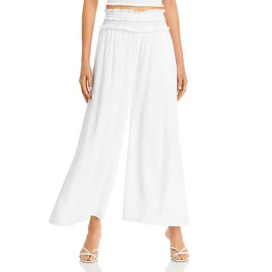 AQUA Ladies Flowy White "Angelo" Pants, Elastic Waist & Wide Leg, NWT!