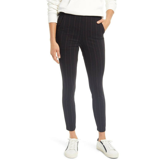 HUE WOMEN'S WORK PONTE HIGH RISE SKIMMER PINSTRIPE BLACK, XS, NWT