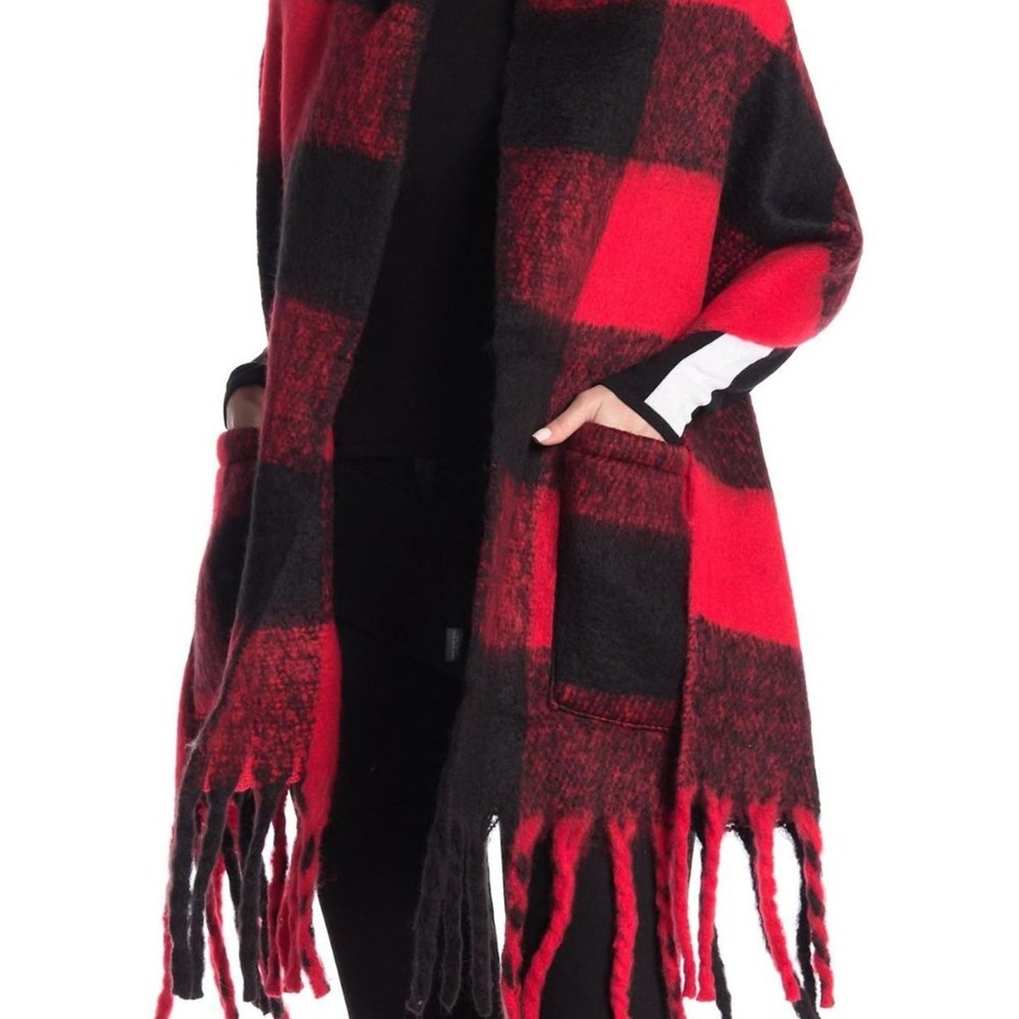 Steve Madden Black & White Plaid Knit Scarf, Tassel Details, One Size, NWT!!