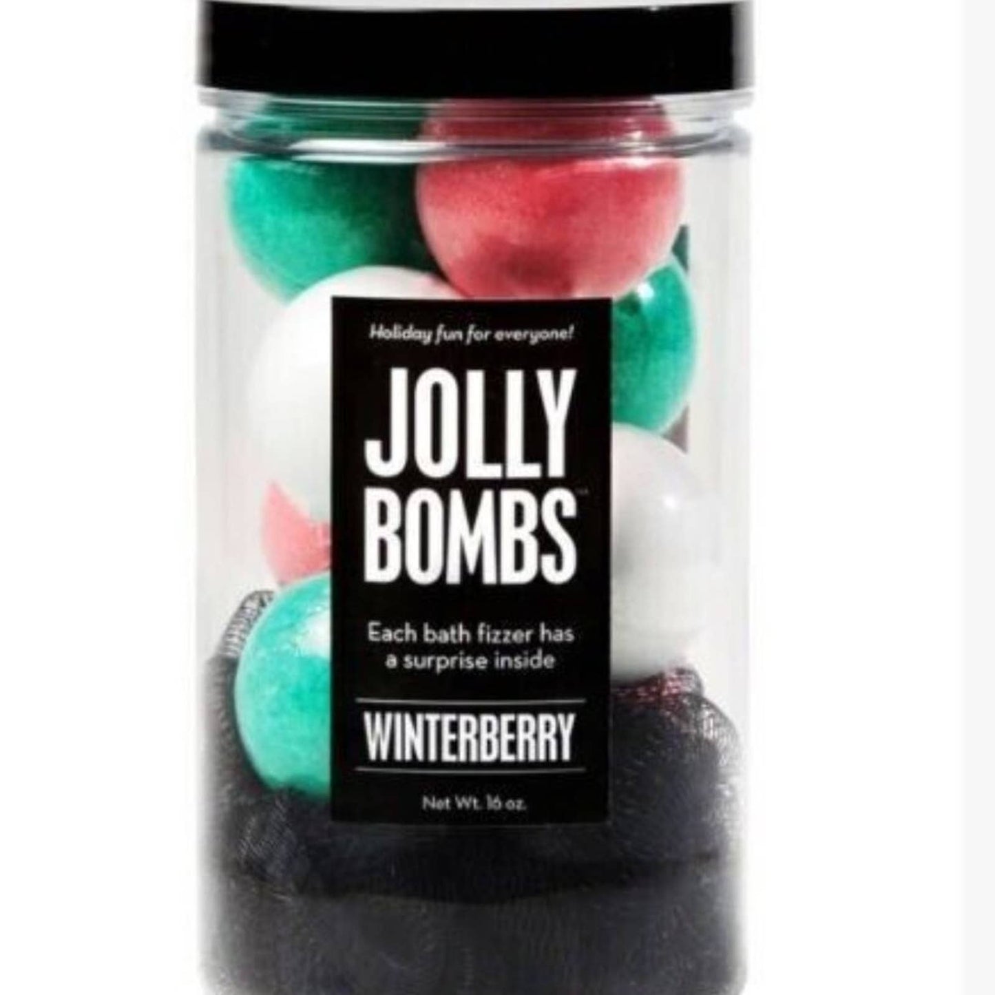 Jolly Bombs Winterberry Scented Bath Bombs! Red, Green, & White w/ Black Loofa!