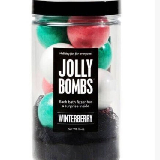 Jolly Bombs Winterberry Scented Bath Bombs! Red, Green, & White w/ Black Loofa!