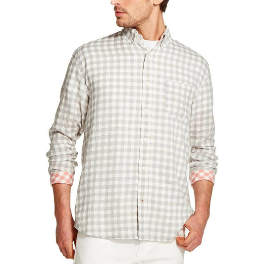 Weatherproof Men's White & Gray Gingham Button Down Shirt, Size XXXL