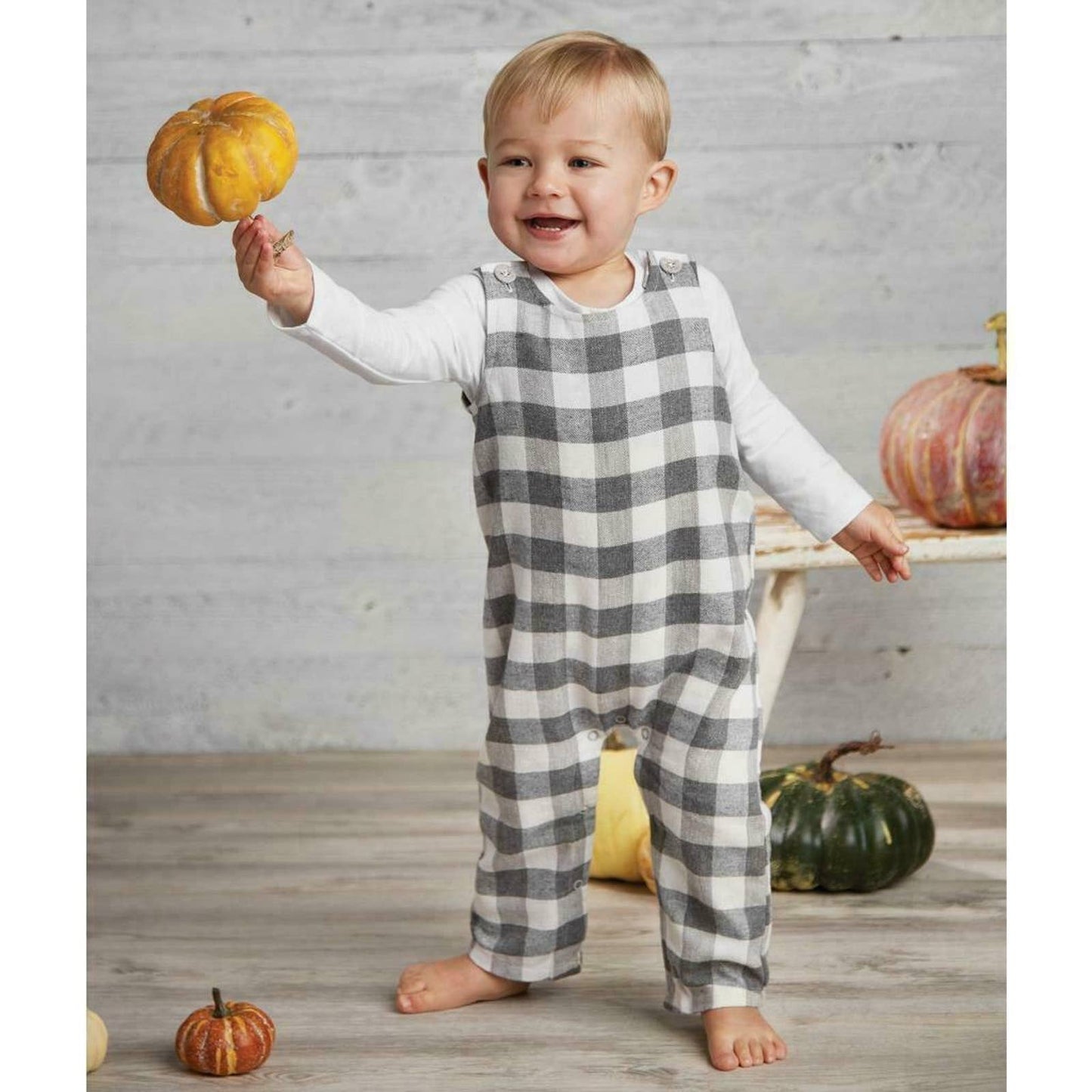 MUDPIE BABY PLAID OVERALL REVERSIBLE BIB SET MY FIRST THANKSGIVING/HALLOWEEN NWT