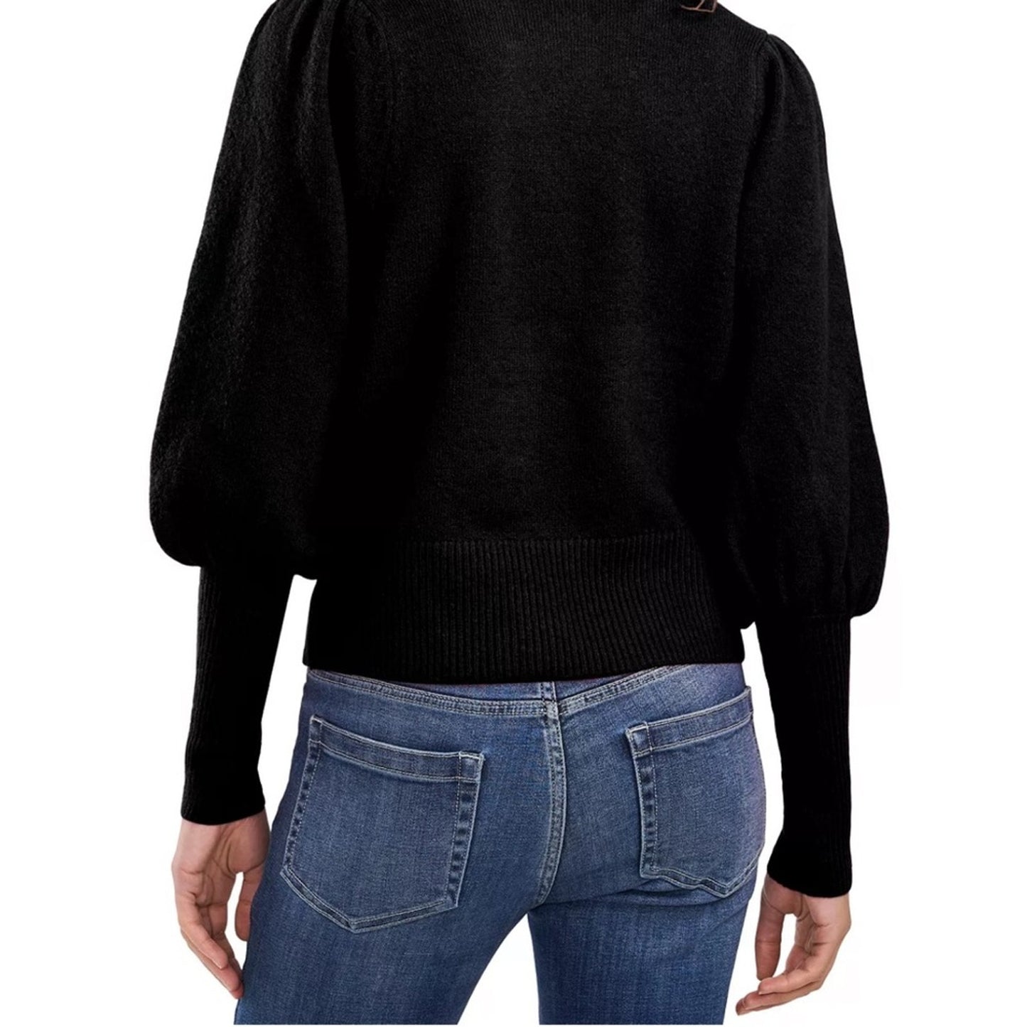 Vince Camuto Women's Rich Black Sweater w/ Puff Sleeves & Ribbed Cuffs & Hem
