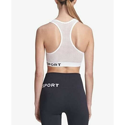 DKNY Mesh Racerback Medium-Impact White Sports Bra