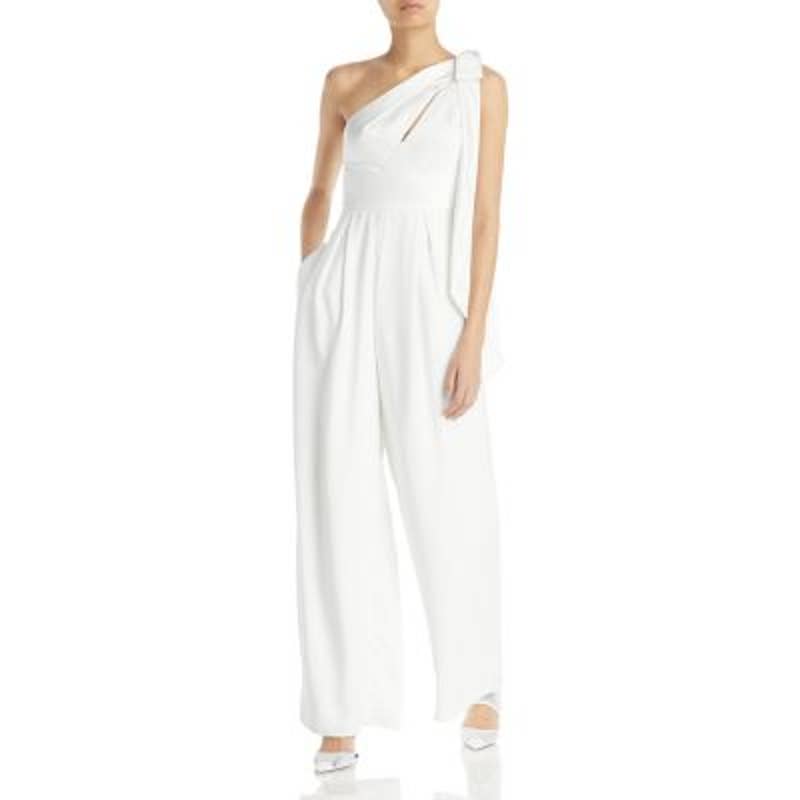 AMSALE Ladies White One Shoulder Jumpsuit w/ Bow Detail, Size 8, NWT!