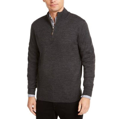 Club Room Men's Ebony Heather Gray Quarter Zip Mock Neck Sweater