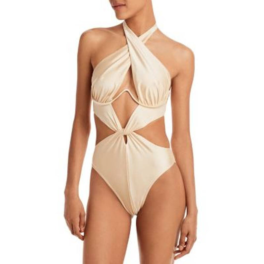 Andrea Iyamah Ladies Champagne Peach Shimmer Strappy One Piece Swimsuit