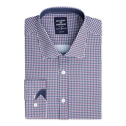 SOCIETY OF THREADS, Men's Red, White, & Blue Plaid Button Up Shirt