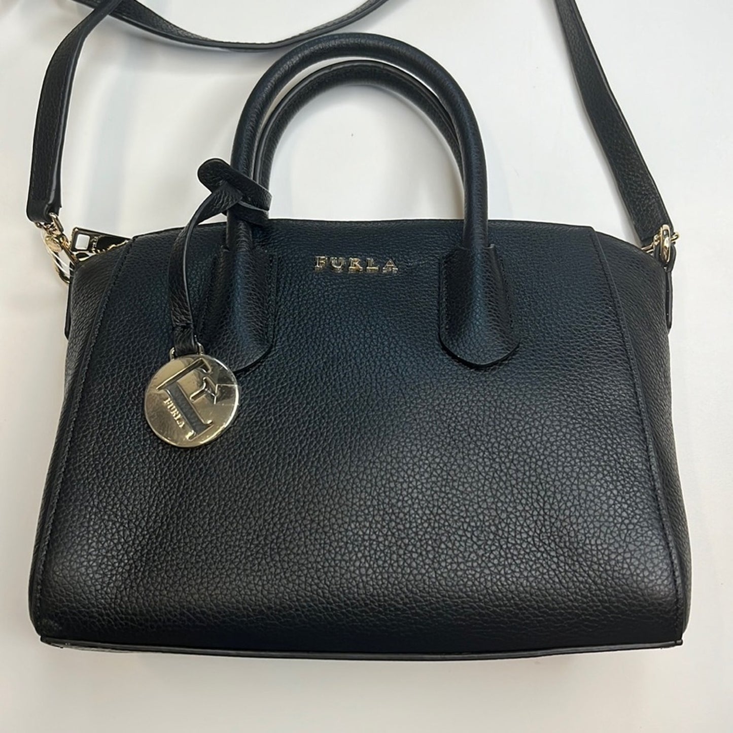 Furla Black Pebbled Leather Handbag w/ Removable Strap