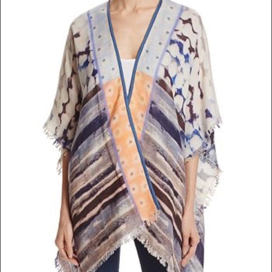 BL-NK Multi-Color Ivory, Navy Blue, Orange, Veeransa Abstract Print Wrap