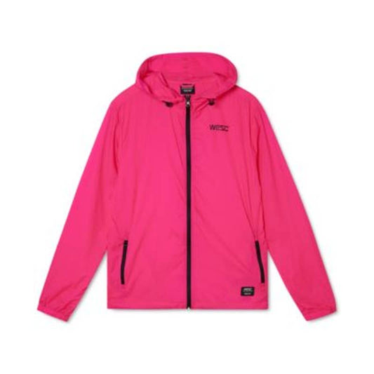 WESC Men's Neon Pink Glow Packable Zip Up Windbreaker Jacket, NWT!
