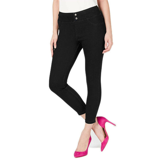 HUE Essentials Solid Black Classic Smooth Denim Skimmer Leggings w/ Pockets