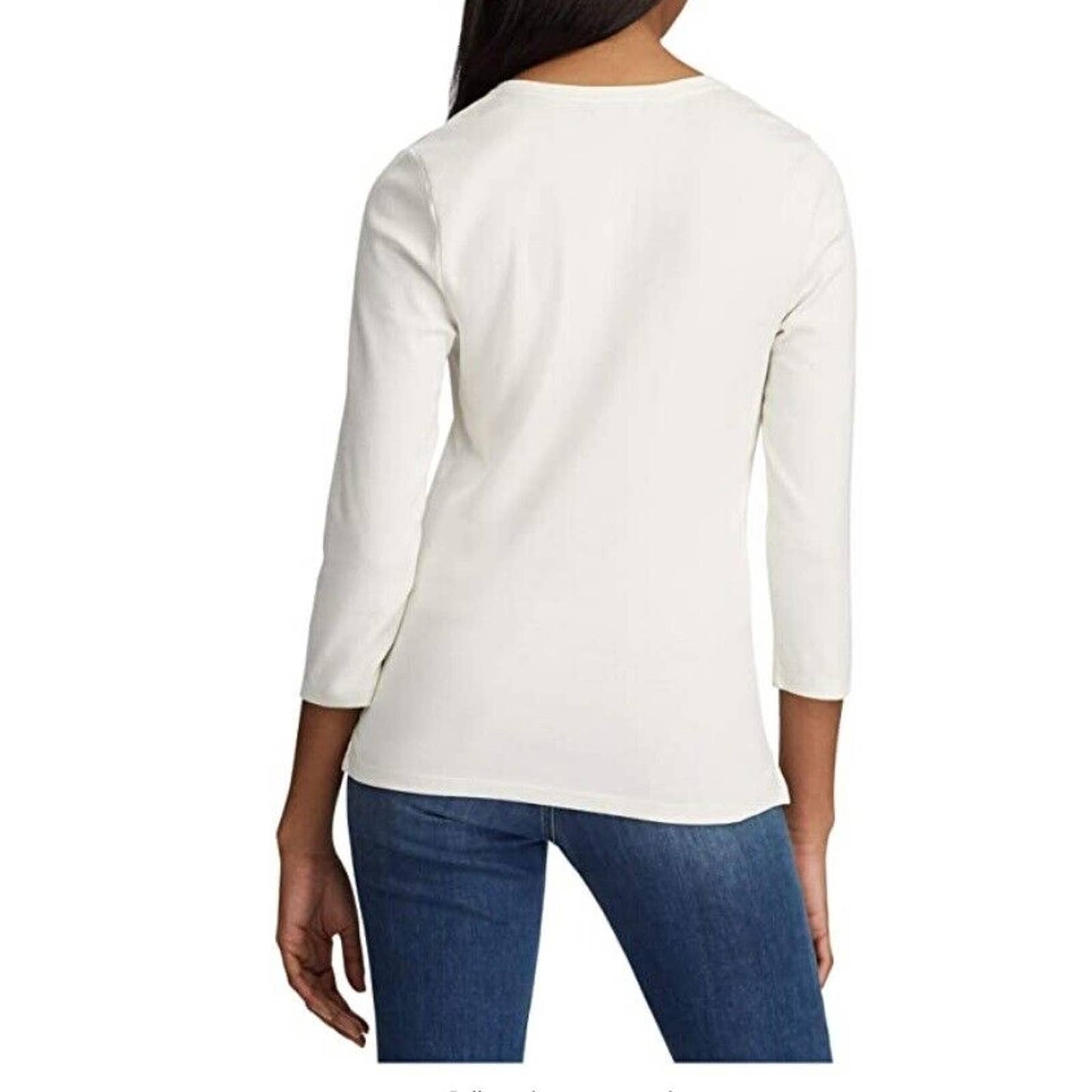 LAUREN RALPH LAUREN LADIES HAJELA HENLEY TEE LONG SLEEVE CREAM, LARGE, NWT