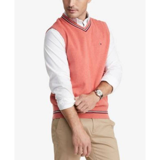 Tommy Hilfiger Men's Signature Hot Orange Heather Sweater Vest, Size XL, NWT!